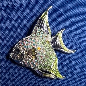 Swarovski Silver Green Fish Brooch Flashy and Fanciful Fish Brooch by with Box